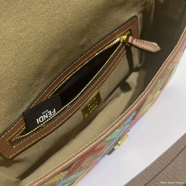 Affordable Fendi Baguette Medium In FF Canvas Motif Multi Beige Bag 0519